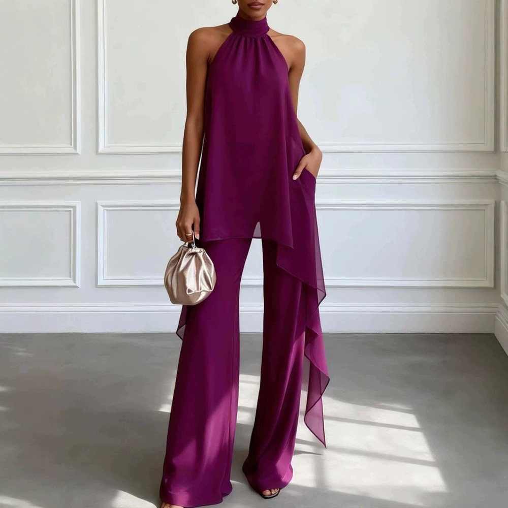 Forever 21 Chic Halter Neck Sleeveless Chiffon 2-Piece Set
